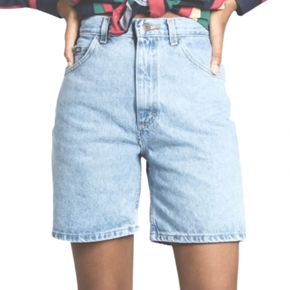 Vintage 90s Lee High Rise Loose Fit Bermuda Mom Shorts Light Wash Faded Denim XL